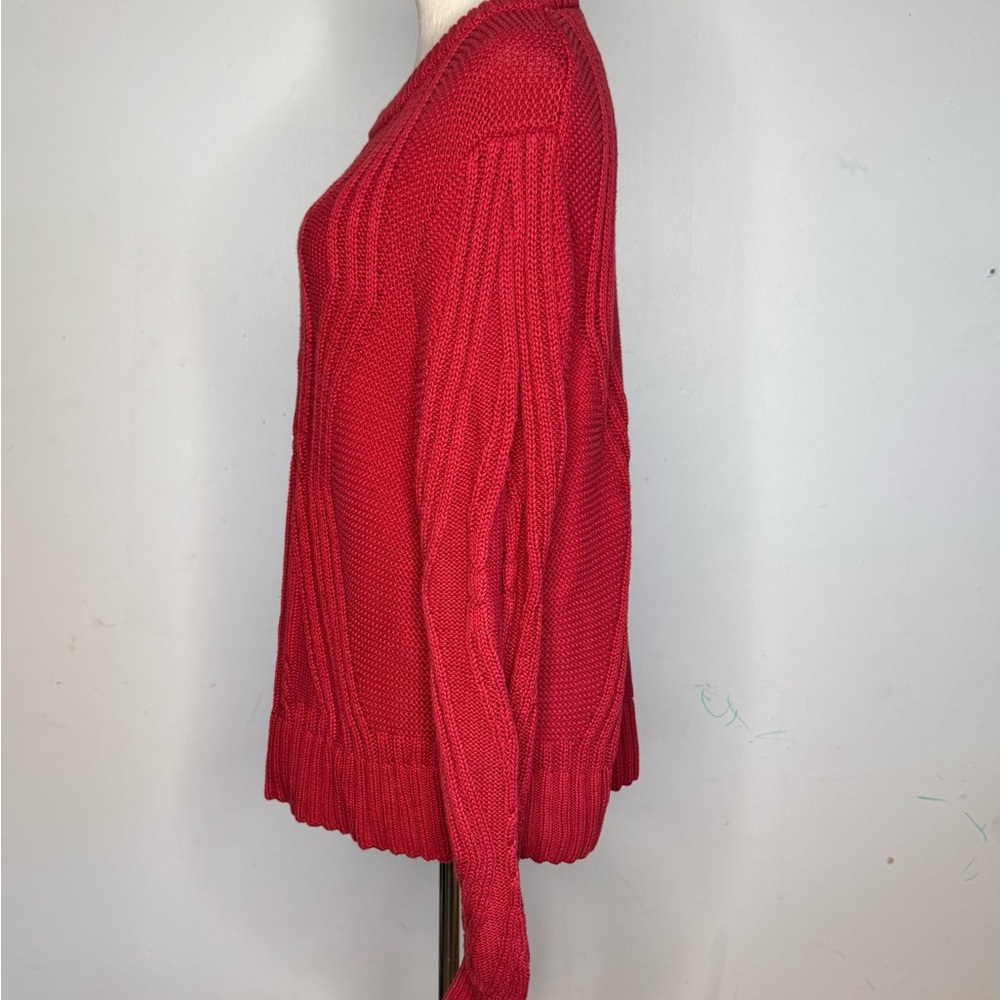 Amazon Essentials Red Cable Knit Cotton Crewneck … - image 2